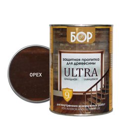 Пропитка защитная БОР ULTRA тонирующая алкидная глянцевая ОРЕХ 0,75кг