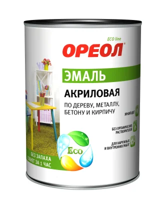 Эмаль ОРЕОЛ акриловая глянцевая черная 0,9 кг
