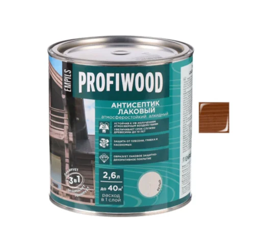 Антисептик EMPILS PROFIWOOD лаковый атмосферостойкий алкидный тик 2,4 кг