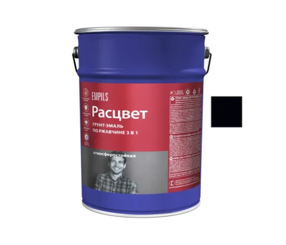 Грунт-эмаль по ржавчине 3 в 1 черная (RAL 9005) 5кг РАСЦВЕТ