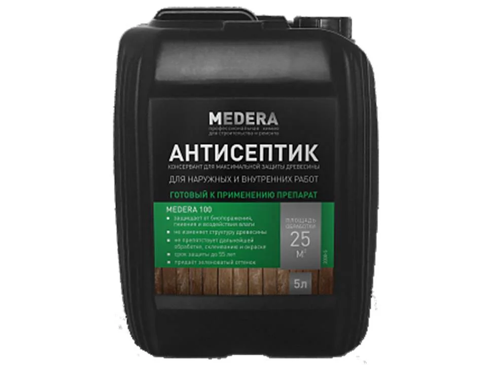 Антисептик для наружных и внутренних работ MEDERA 100, готовый состав, 5л