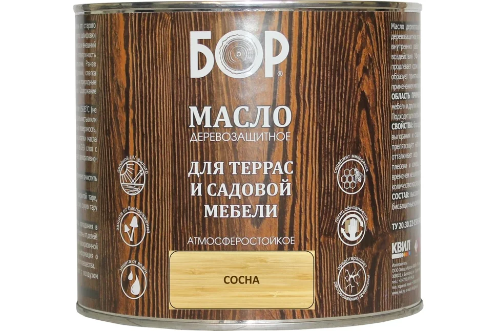 Масло для террас и садовой мебели Бор сосна 2л
