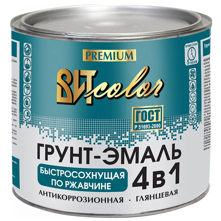 Грунт-эмаль по ржавчине 4 в 1 быстросохнущая ярко-зеленая 1,8 кг (сушка 5 часов) ВИТ color