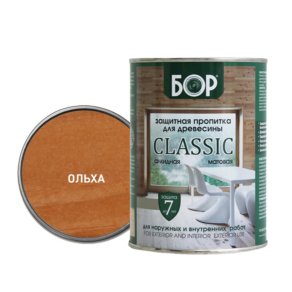 Пропитка защитная БОР CLASSIC тонирующая алкидная матовая ольха 0,7кг