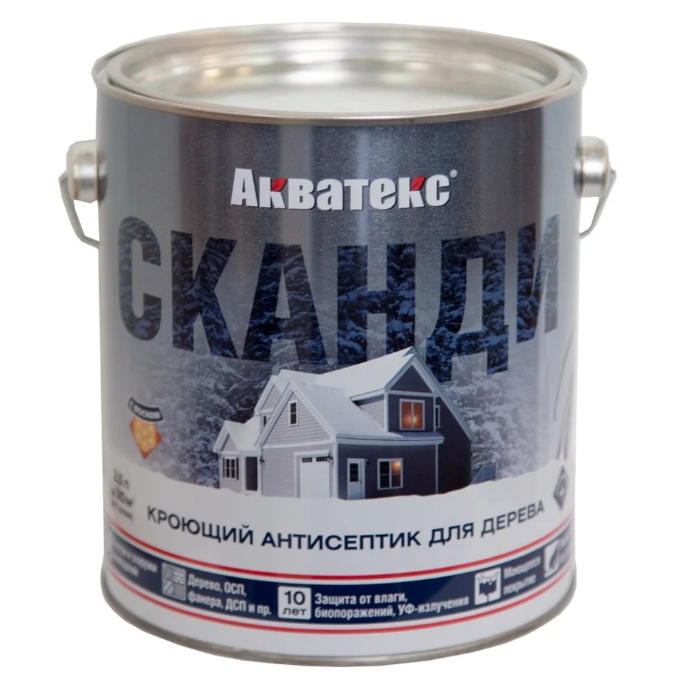 Антисептик кроющий для дерева Акватекс СКАНДИ слоновая кость 2,5 л