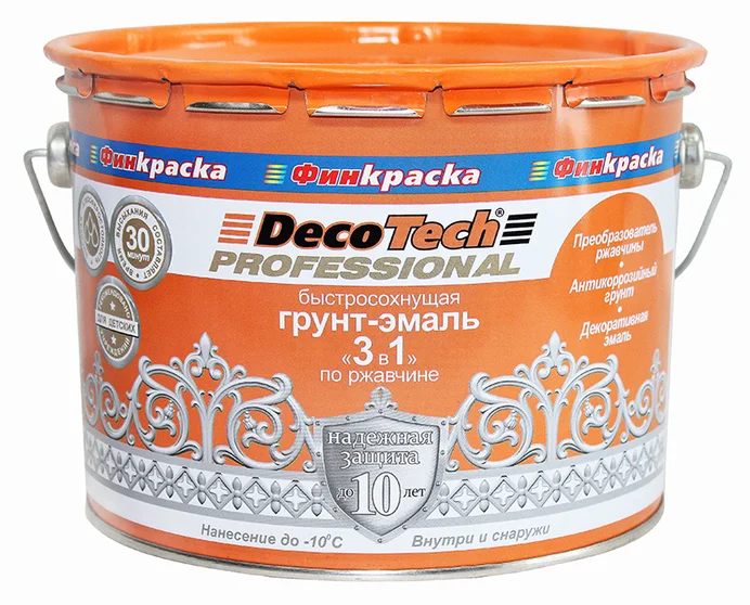 Грунт-эмаль по ржавчине 3 в 1 быстросохнущая графит (RAL 7024) 0,9кг DecoTech