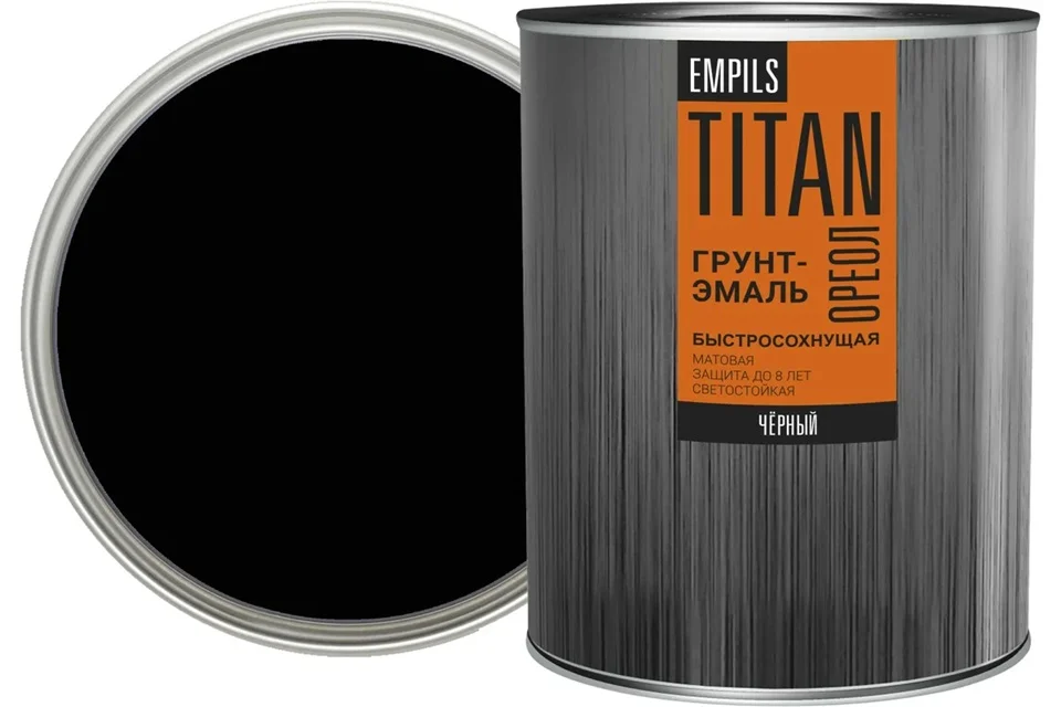 Грунт-эмаль быстросохнущая черная матовая (RAL 9005) 0,9кг ОРЕОЛ TITAN