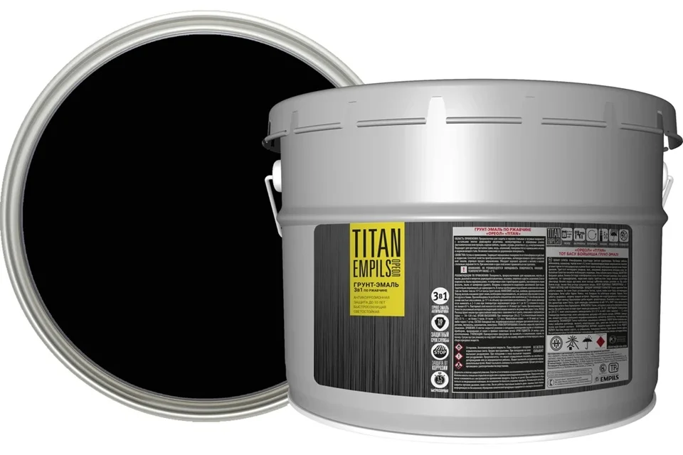 Грунт-эмаль по ржавчине черная (RAL 9005) 8,5л ОРЕОЛ TITAN