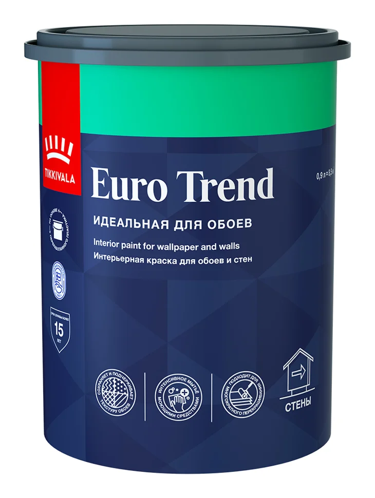 Краска ВД интерьерная для обоев и стен матовая Tikkivala (Tikkurila) EURO TREND База C 0,9л