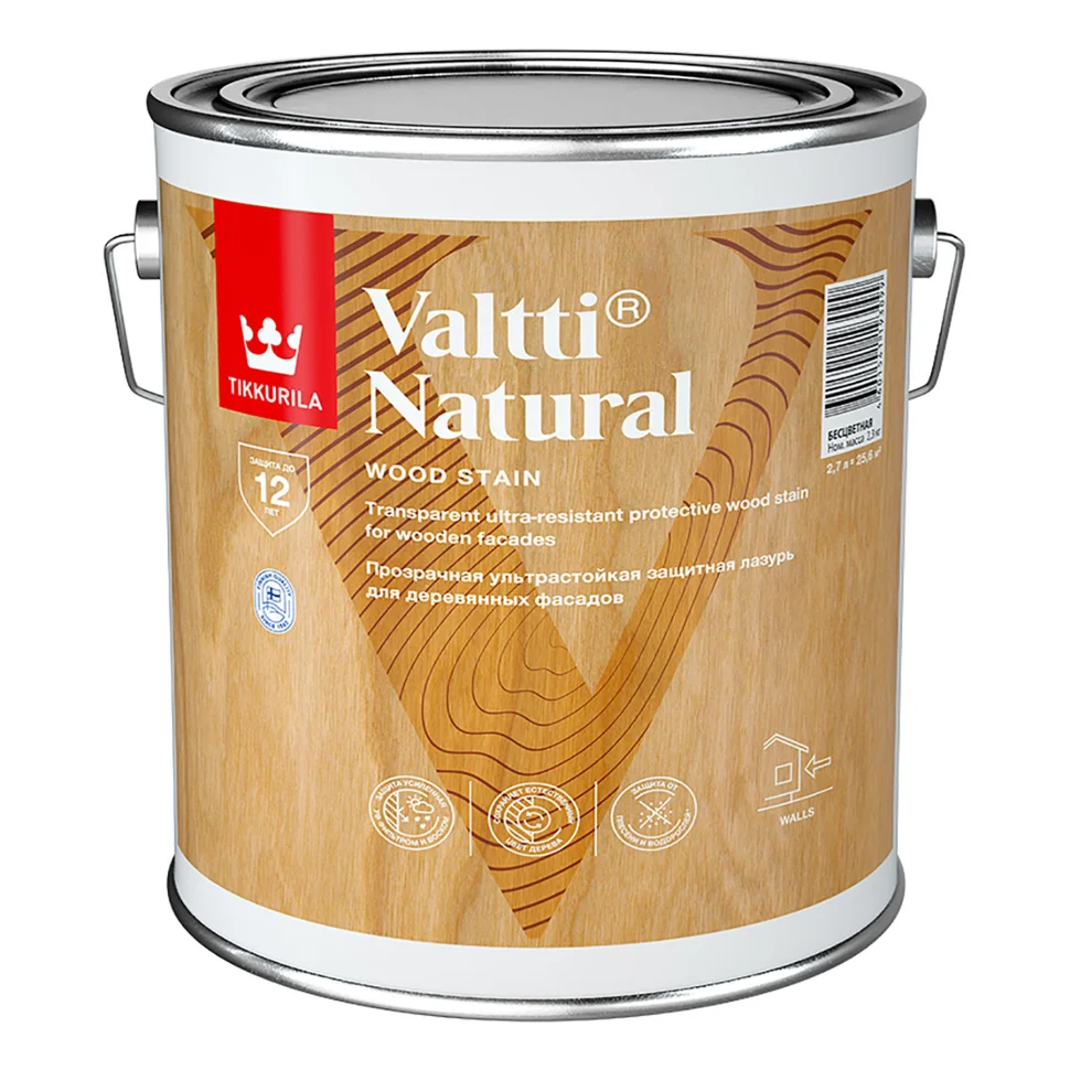 Антисептик-лазурь Tikkivala VALTTI NATURAL полуглянцевый 2,7л бесцветный