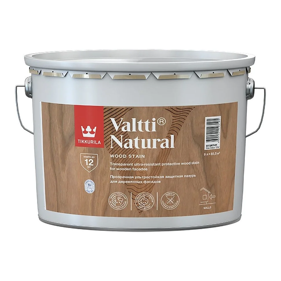 Антисептик-лазурь Tikkivala VALTTI NATURAL полуглянцевый 9л бесцветный