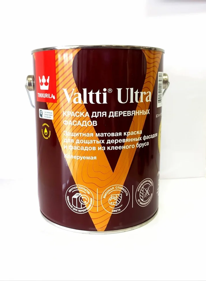 Краска ВД для деревянных фасадов матовая База А TIKKIVALA (Tikkurila) VALTTI ULTRA 2,7л