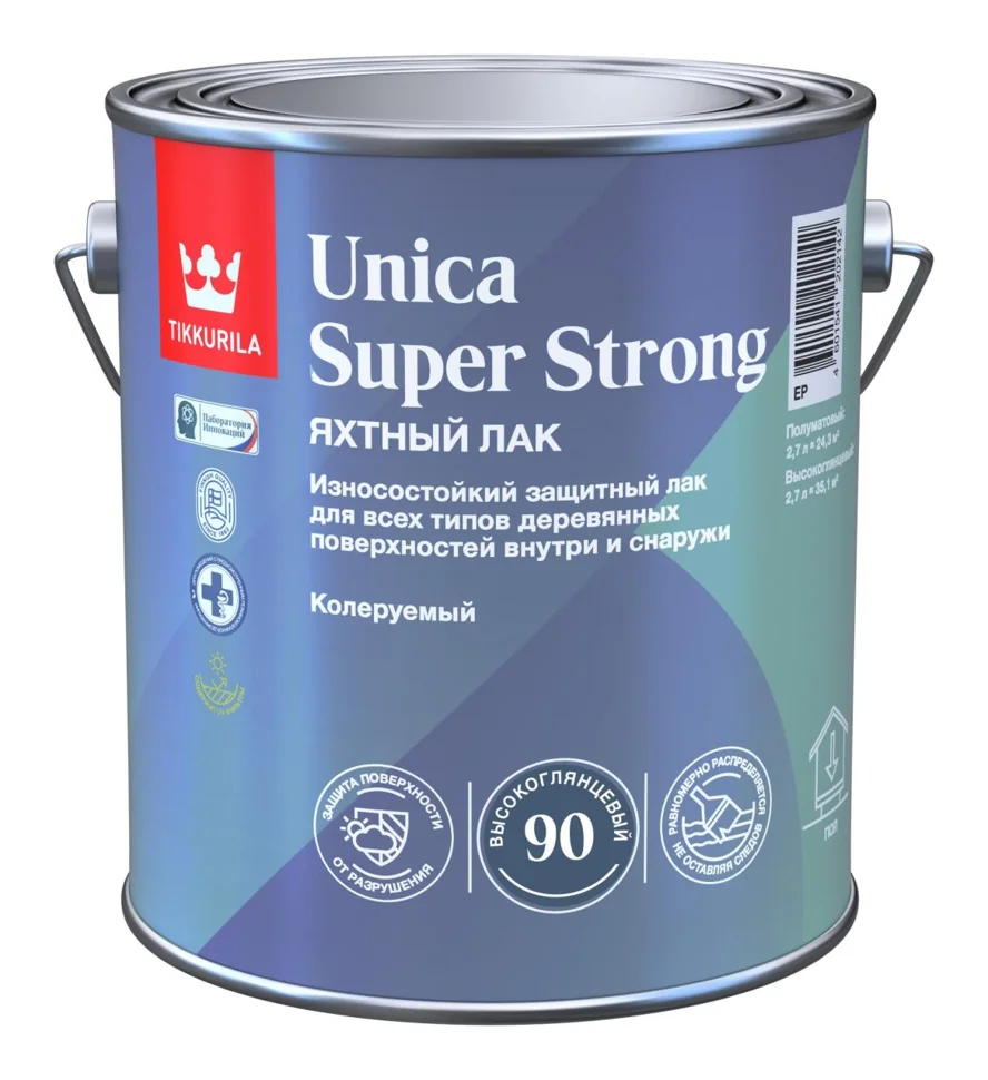 Лак универсальный высокоглянцевый TIKKIVALA (Tikkurila) Unica Super Strong EP 2,7л