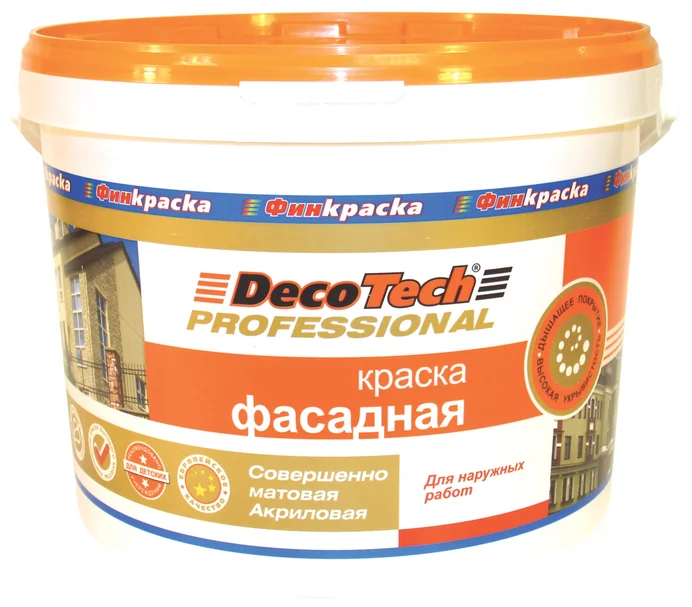 Краска ВД фасадная матовая акриловая DecoTech 9л База С