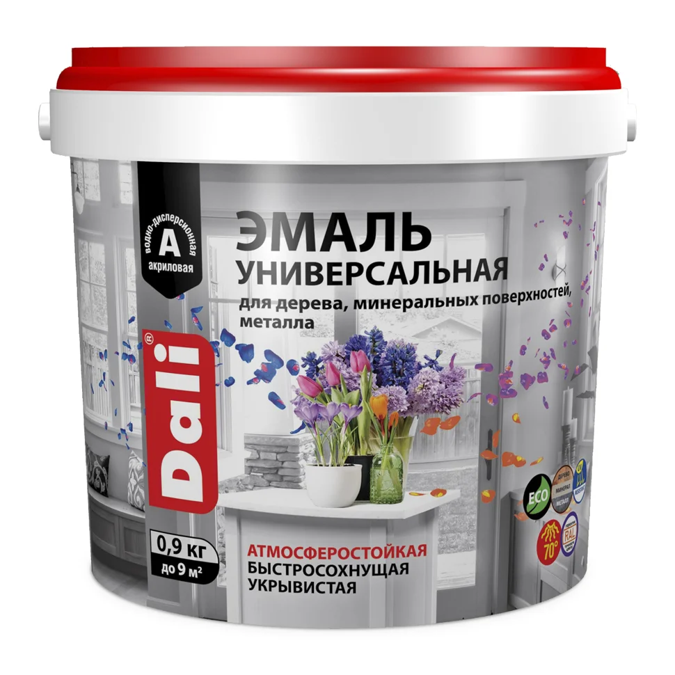 Эмаль DALI акриловая универсальная черная RAL 9005, 0,9кг